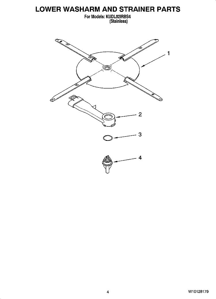 LOWER WASHARM AND STRAINER PARTS Diagram and Parts List for KUDL02IRBS4  KitchenAid Dishwasher