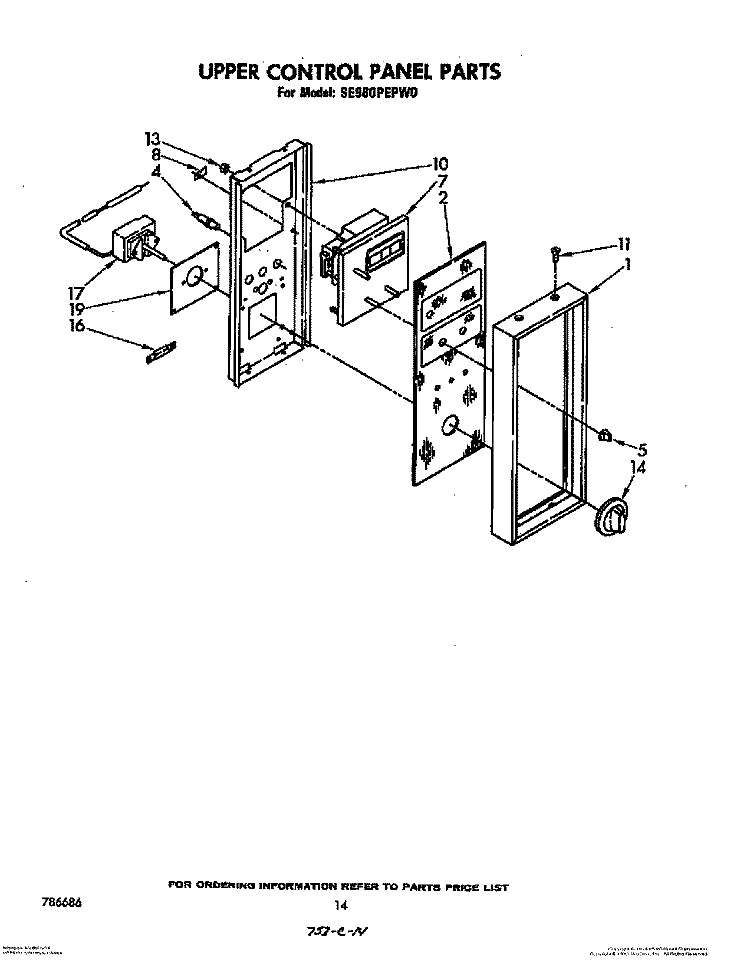 UPPER CONTROL PANEL, LIT/OPTIONAL Diagram and Parts List for SE960PEPW0  Whirlpool Range