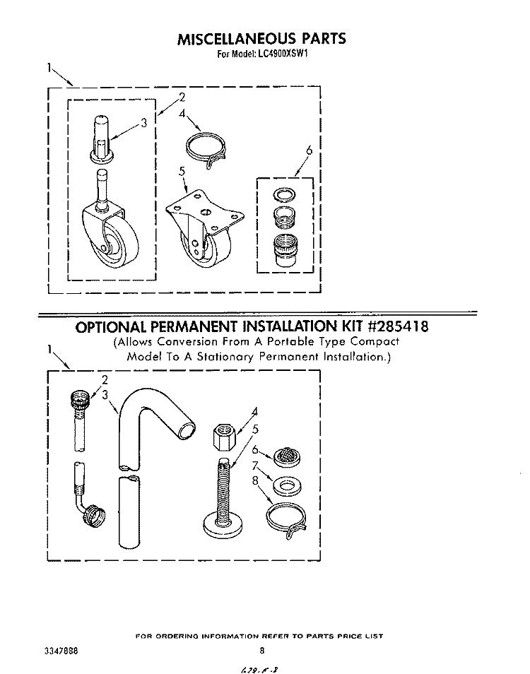 MISCELLANEOUS , OPTIONAL PERMANENT Diagram and Parts List for LC4900XSW1  Whirlpool Washer
