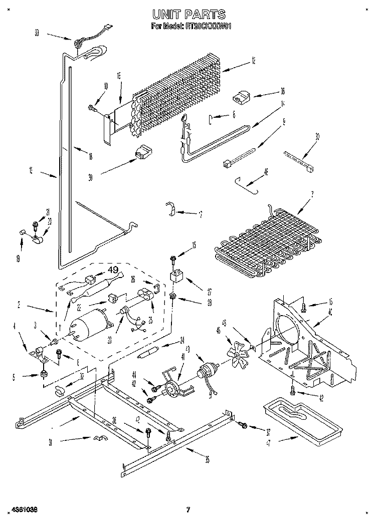 UNIT Diagram and Parts List for RT20CKXXW01  Roper Refrigerator