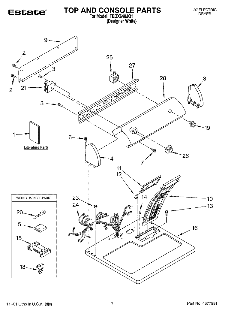 SECTION Diagram and Parts List for TEDX640JQ1  Estate Dryer