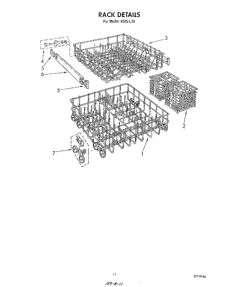 RACK Diagram and Parts List for 8585L30  Roper Dishwasher