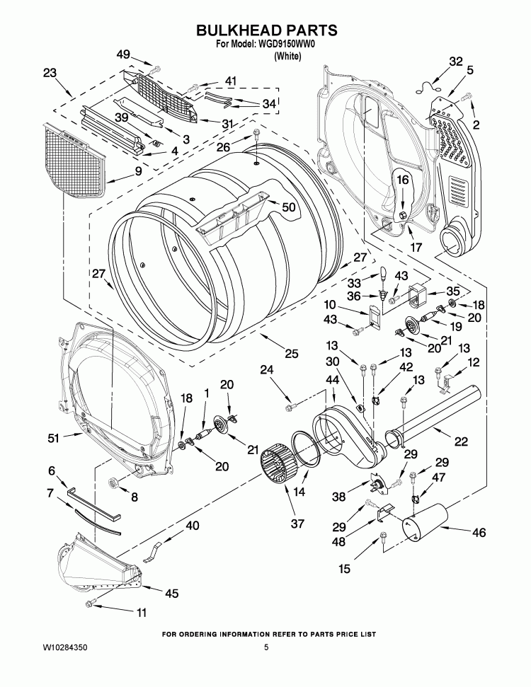 BULKHEAD PARTS Diagram and Parts List for WGD9150WW0  Whirlpool Dryer