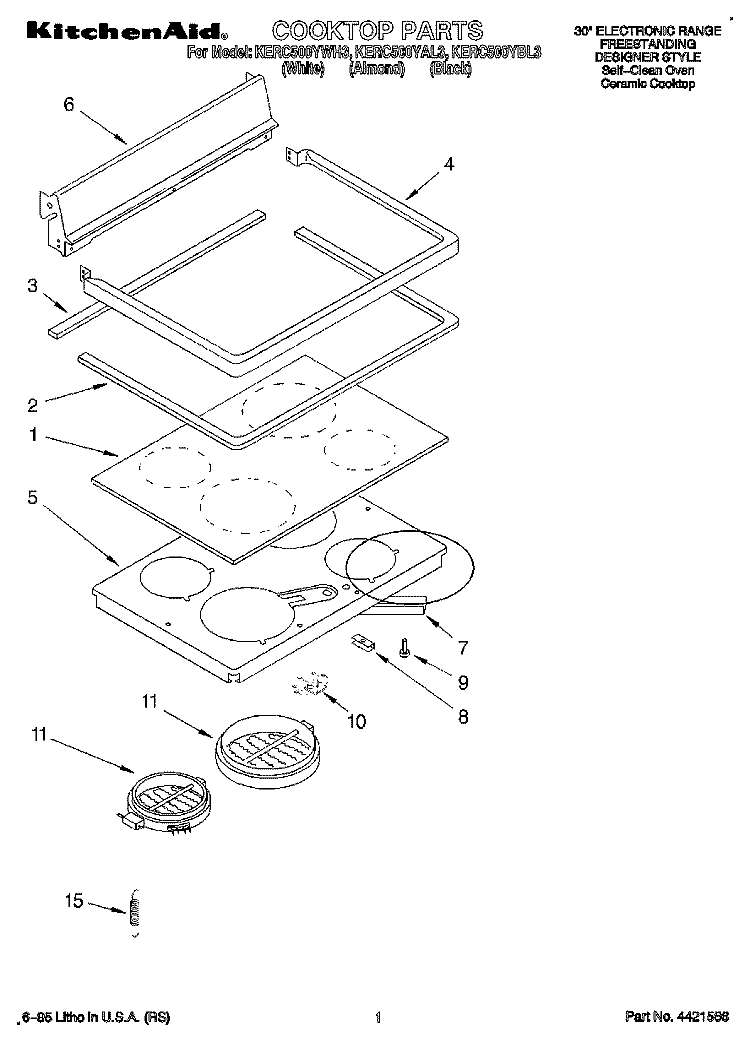 COOKTOP, LITERATURE Diagram and Parts List for KERC500YAL3  KitchenAid Range