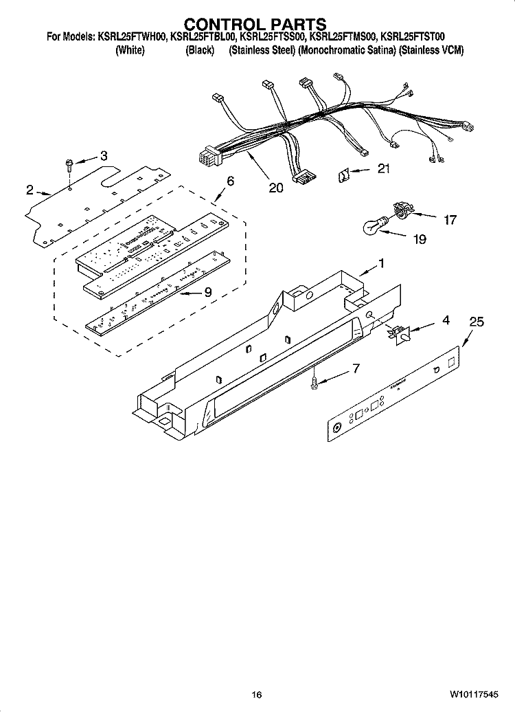 CONTROL PARTS Diagram and Parts List for KSRL25FTST00  KitchenAid Refrigerator