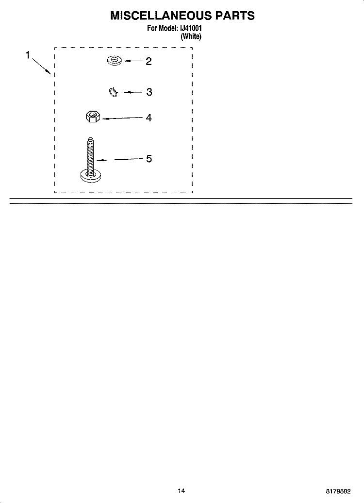MISCELLANEOUS  PARTS, OPTIONAL PARTS (NOT INCLUDED) Diagram and Parts List for IJ41001  Inglis Washer