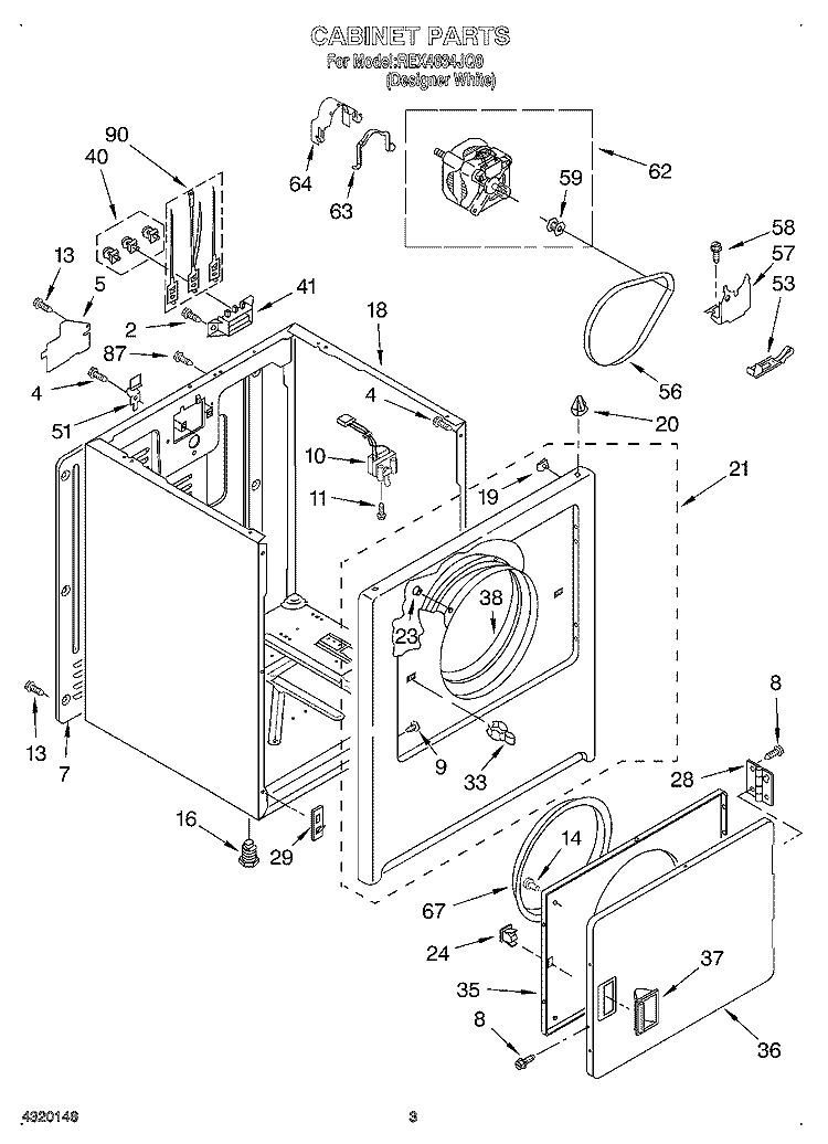 SECTION Diagram and Parts List for REX4634JQ0  Roper Dryer
