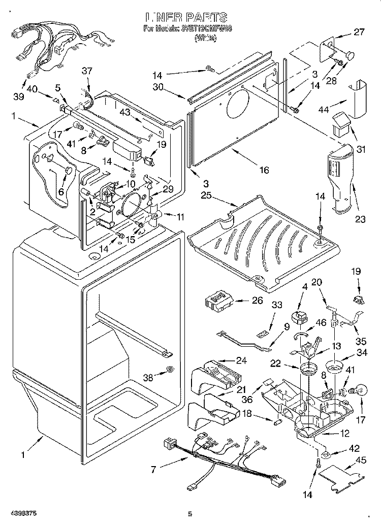 LINER Diagram and Parts List for 3VET19GMFW03  Whirlpool Refrigerator