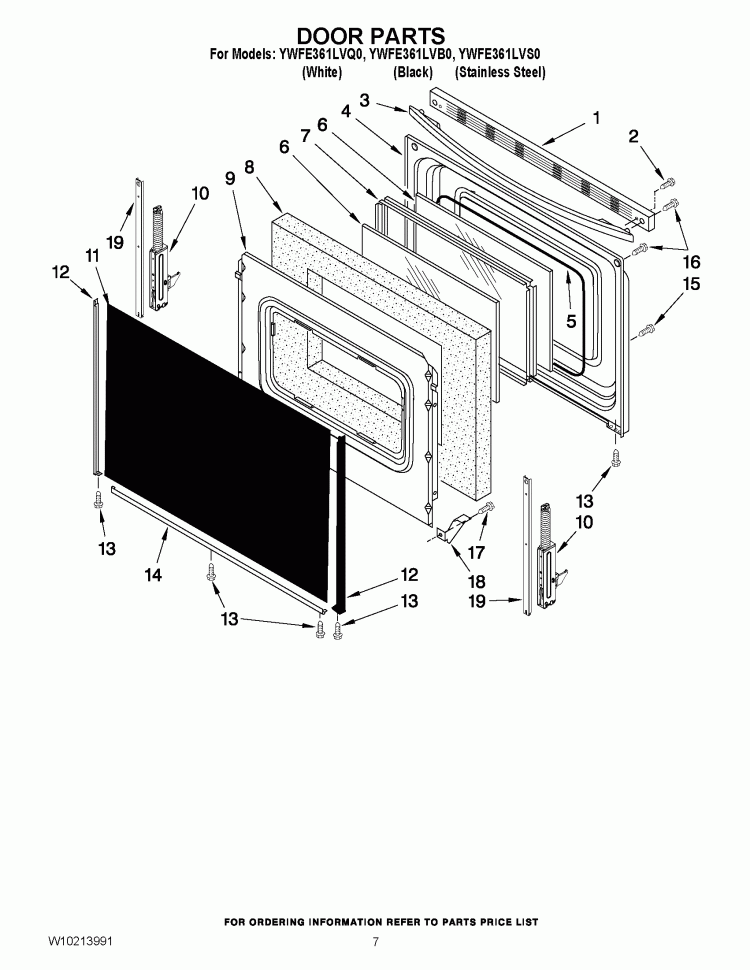 DOOR PARTS Diagram and Parts List for YWFE361LVB0  Whirlpool Range