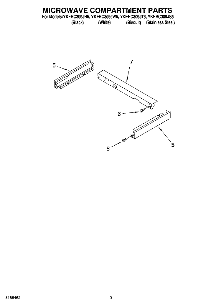 MICROWAVE COMPARTMENT PARTS Diagram and Parts List for YKEHC309JB5  KitchenAid Microwave Oven Combo