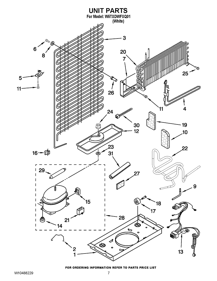 UNIT PARTS Diagram and Parts List for W5TXDWFXQ01  Whirlpool Refrigerator