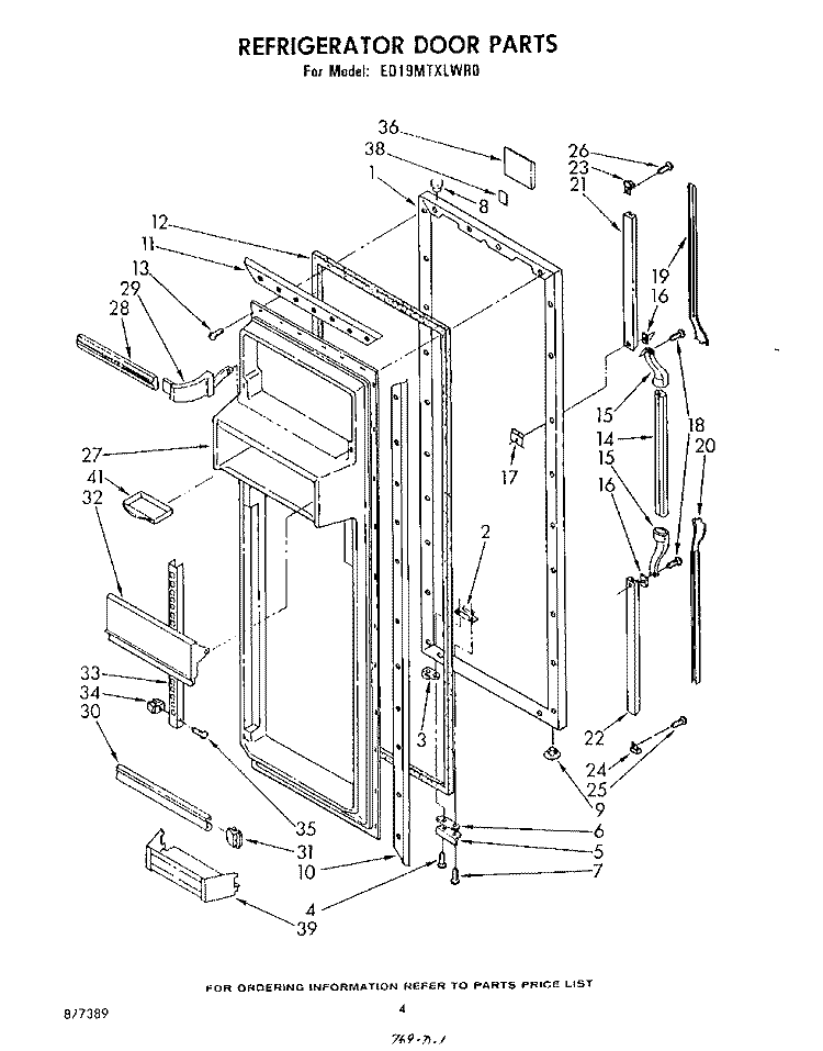 REFRIGERATOR DOOR Diagram and Parts List for ED19MTXLWR0  Whirlpool Refrigerator