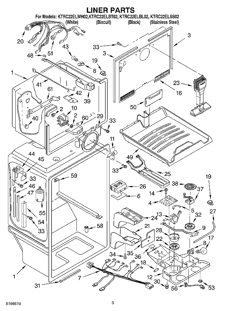 LINER PARTS Diagram and Parts List for KTRC22ELWH02  KitchenAid Refrigerator