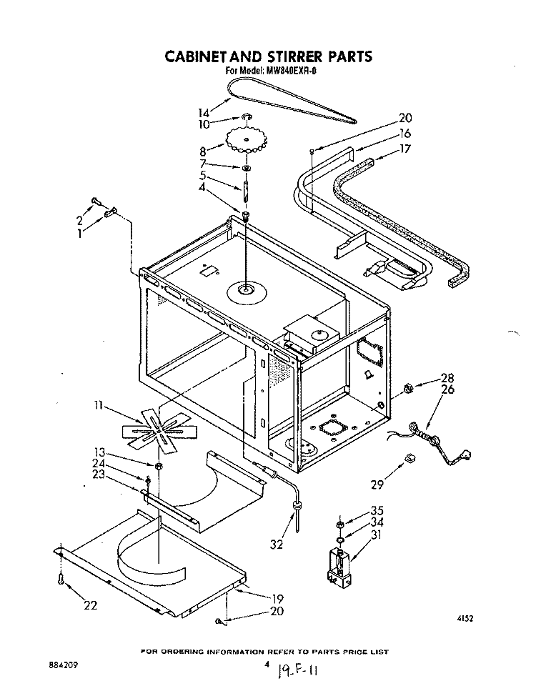 CABINET AND STIRRER Diagram and Parts List for MW840EXR0  Whirlpool Microwave