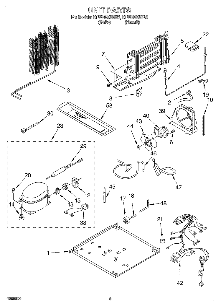 UNIT Diagram and Parts List for ET22RKXGT03  Whirlpool Refrigerator