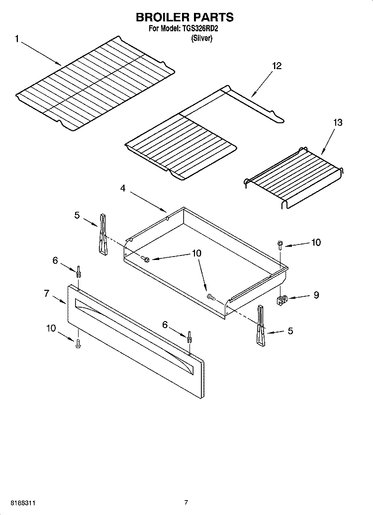 BROILER PARTS Diagram and Parts List for TGS326RD2  Estate Range
