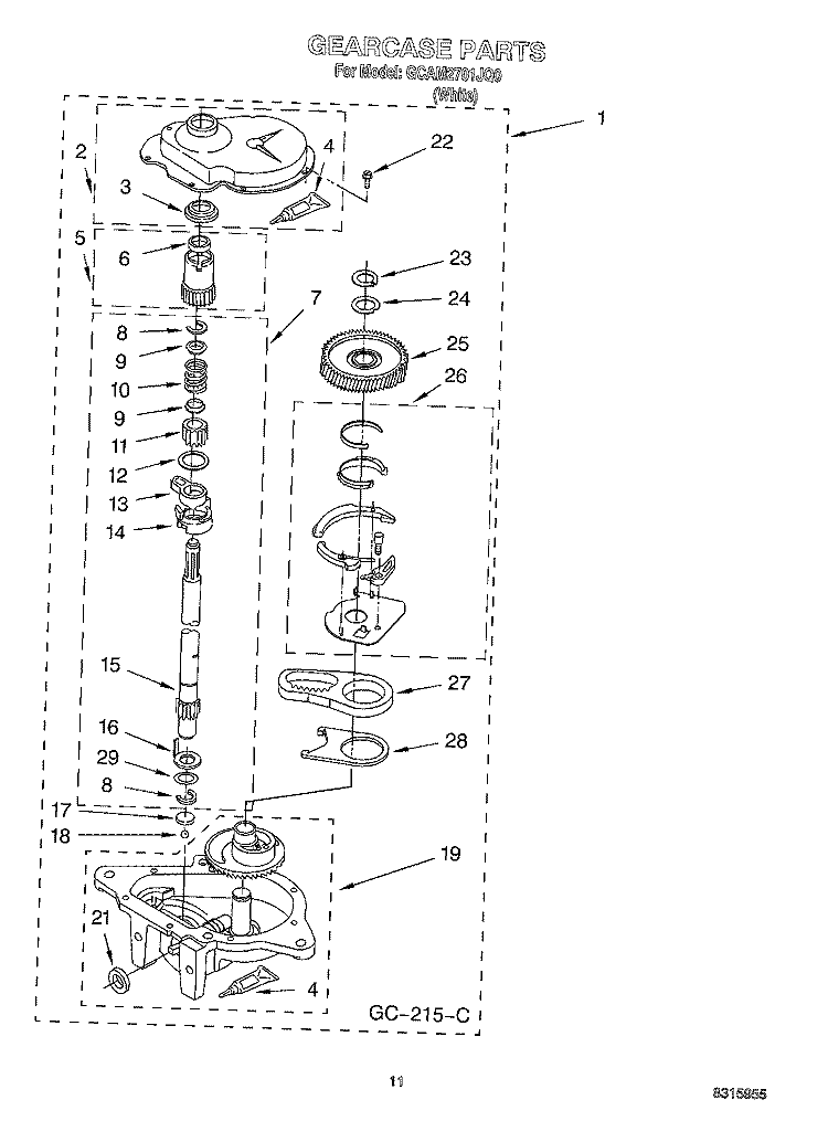 GEARCASE PARTS Diagram and Parts List for GCAM2701JQ0  Whirlpool Washer