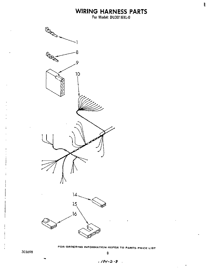 WIRING HARNESS Diagram and Parts List for DU3016XL0  Whirlpool Dishwasher
