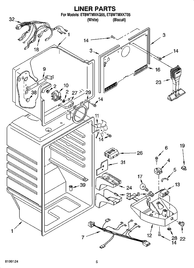 LINER PARTS Diagram and Parts List for ET8WTMXKT05  Whirlpool Refrigerator