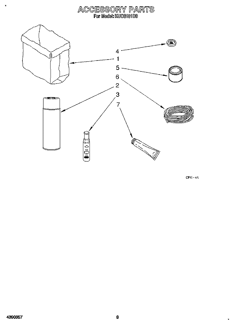 ACCESSORY Diagram and Parts List for KUCS181D0  KitchenAid Trash Compactor