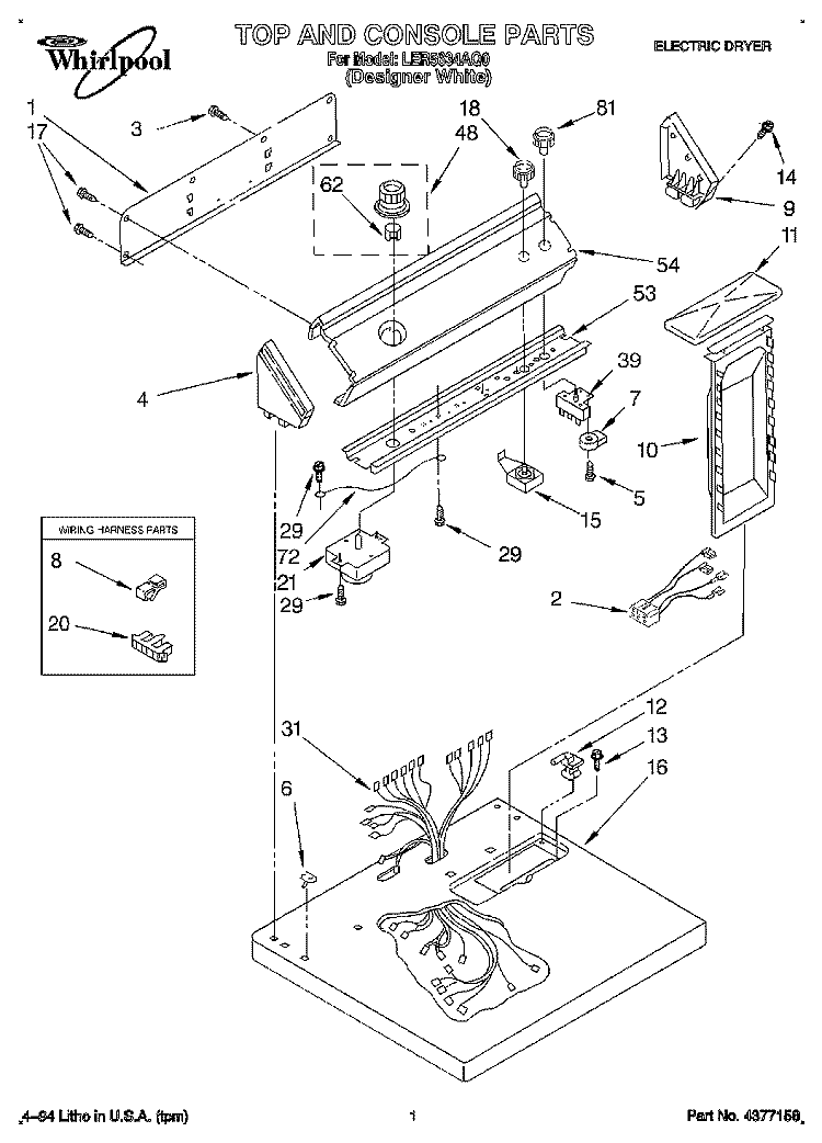 SECTION Diagram and Parts List for LER5634AQ0  Whirlpool Dryer