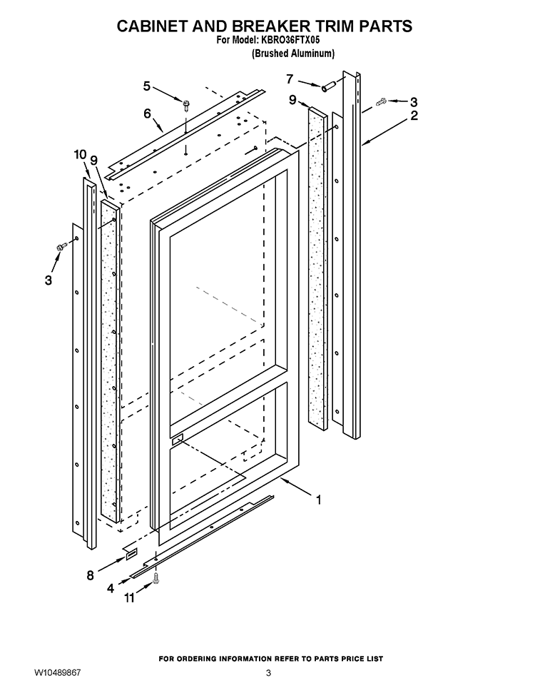 CABINET AND BREAKER TRIM PARTS Diagram and Parts List for KBRO36FTX05  KitchenAid Refrigerator