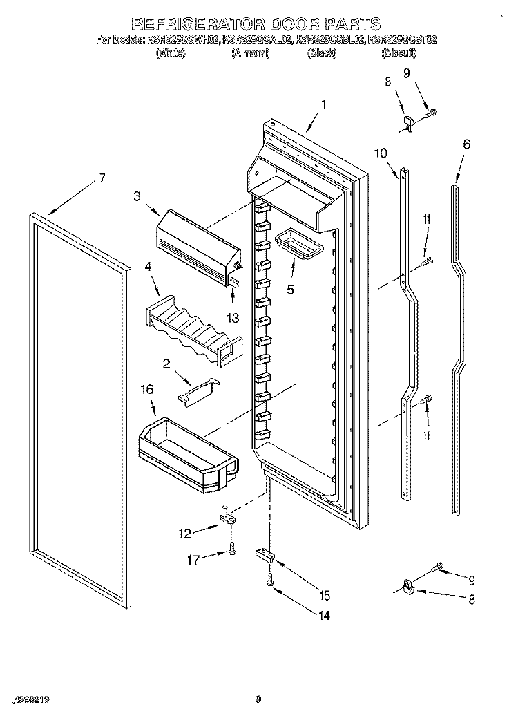 REFRIGERATOR DOOR Diagram and Parts List for KSRS25QGWH02  KitchenAid Refrigerator