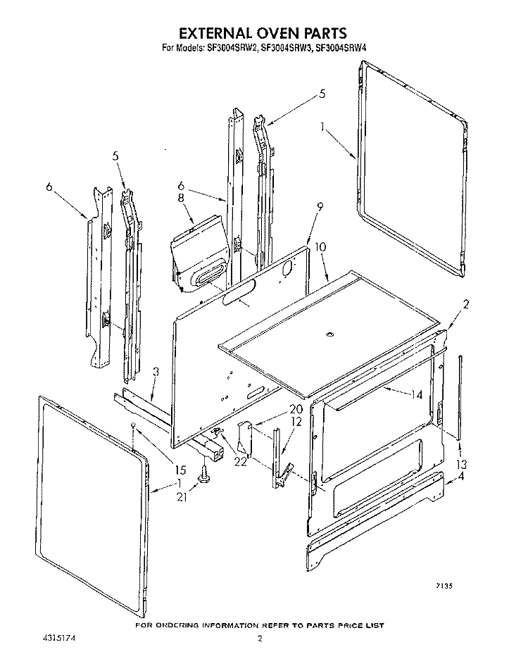 EXTERNAL OVEN Diagram and Parts List for SF3004SRW2  Whirlpool Range
