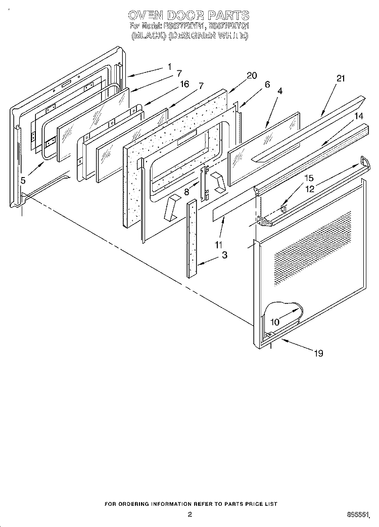 OVEN DOOR Diagram and Parts List for RS677PXYQ1  Whirlpool Range