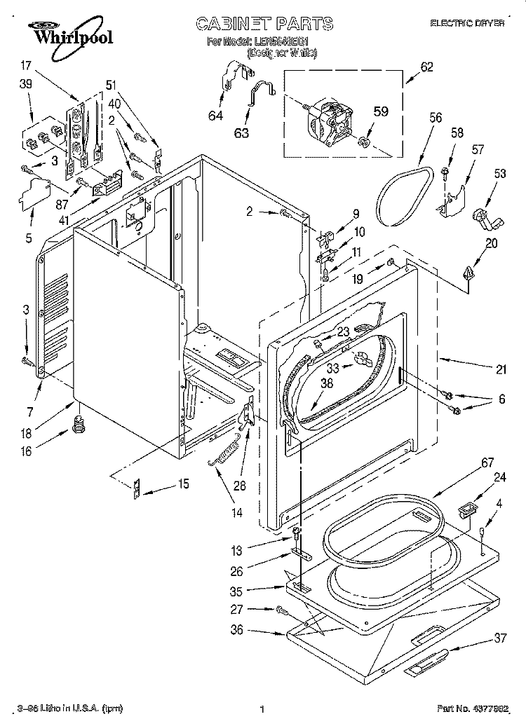 SECTION Diagram and Parts List for LER5848EQ1  Whirlpool Dryer