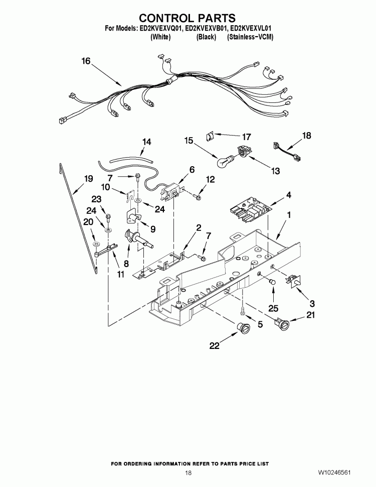 CONTROL PARTS Diagram and Parts List for ED2KVEXVB01  Whirlpool Refrigerator