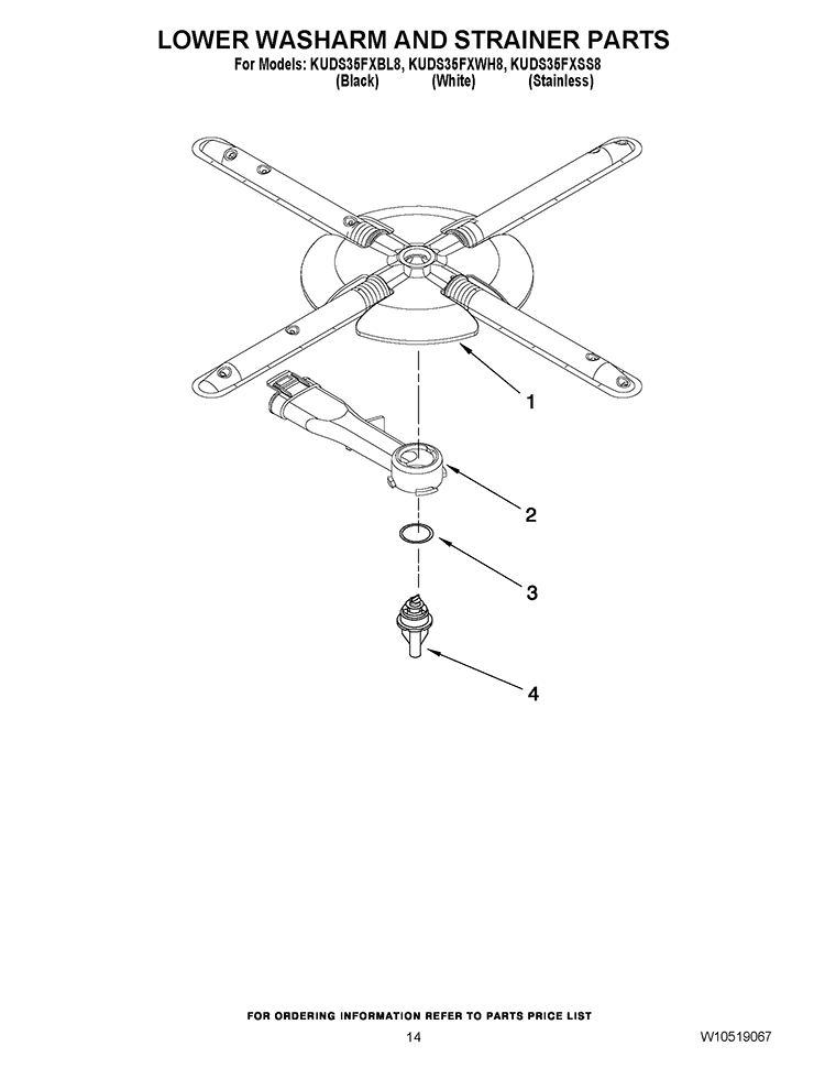 LOWER WASHARM AND STRAINER PARTS Diagram and Parts List for KUDS35FXSS8  KitchenAid Dishwasher