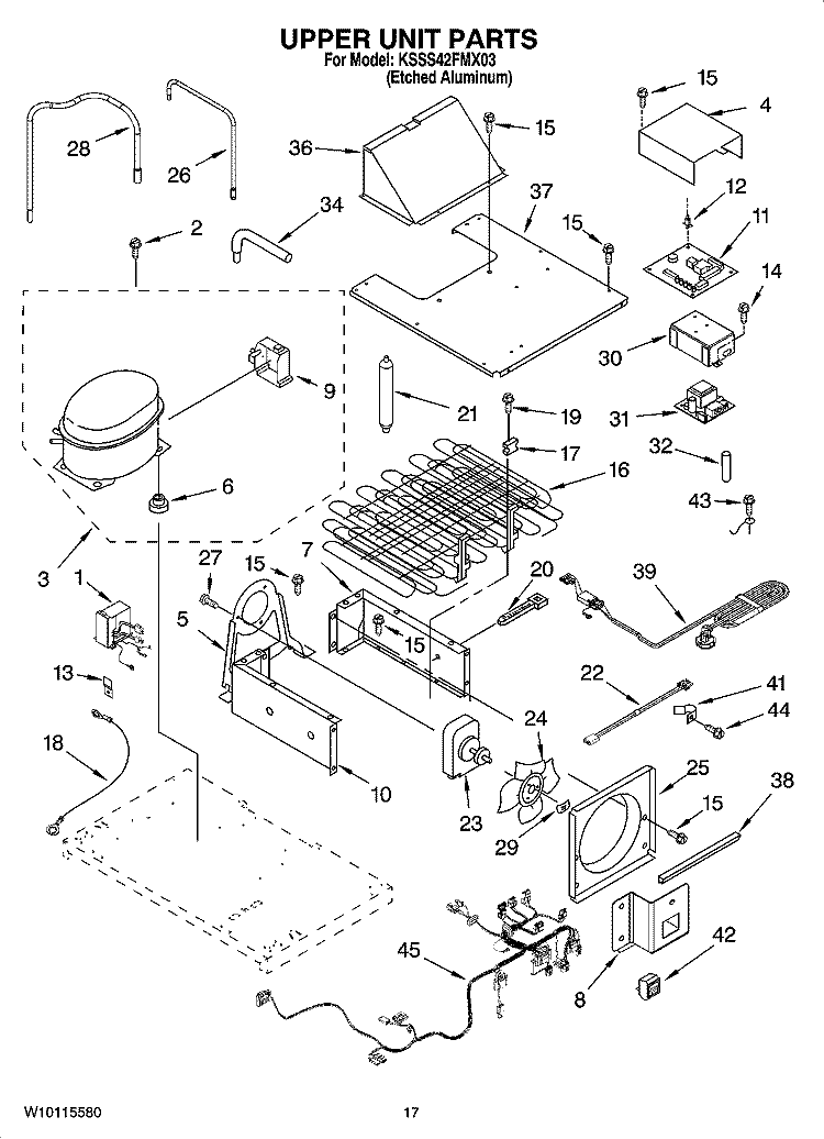 UPPER UNIT PARTS Diagram and Parts List for KSSS42FMX03  KitchenAid Refrigerator