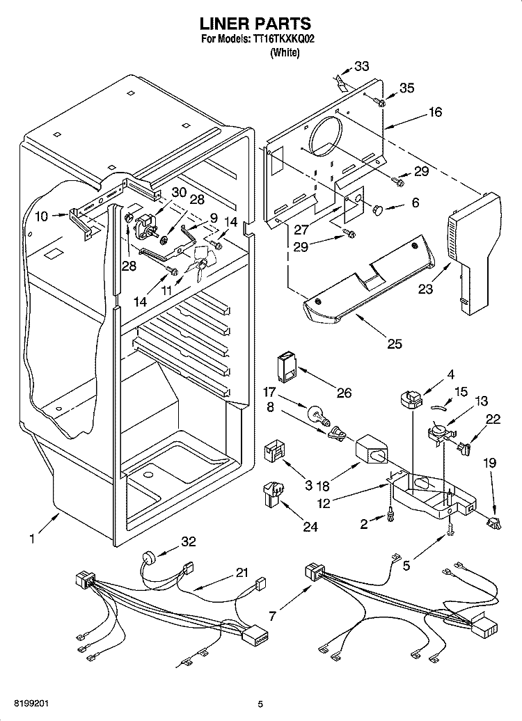 LINER PARTS Diagram and Parts List for TT16TKXKQ02  Estate Refrigerator