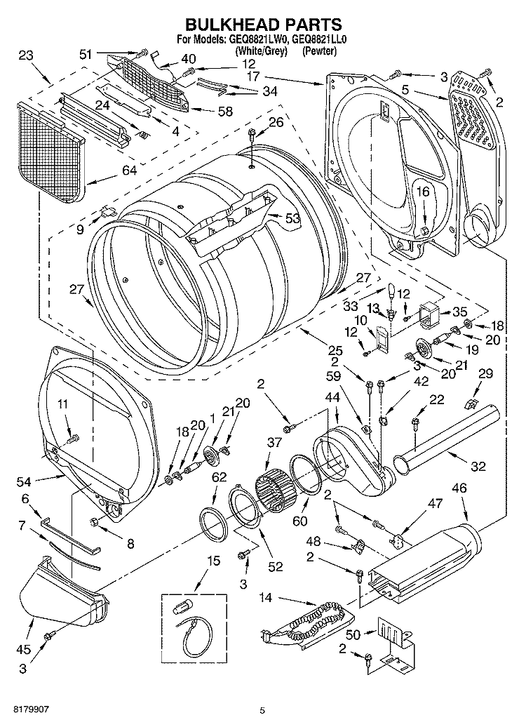 SECTION Diagram and Parts List for GEQ8821LL0  Whirlpool Dryer