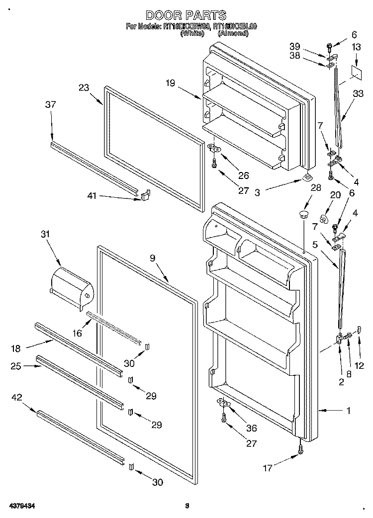 DOOR Diagram and Parts List for RT16DKXBW00  Roper Refrigerator
