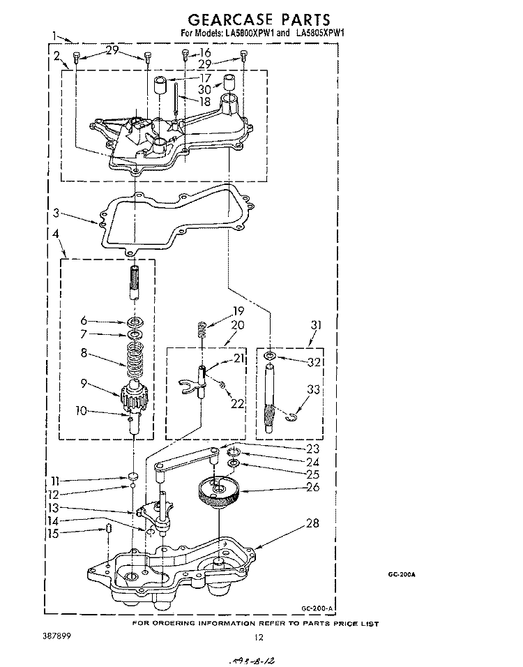 GEARCASE Diagram and Parts List for LA5805XPW1  Whirlpool Washer