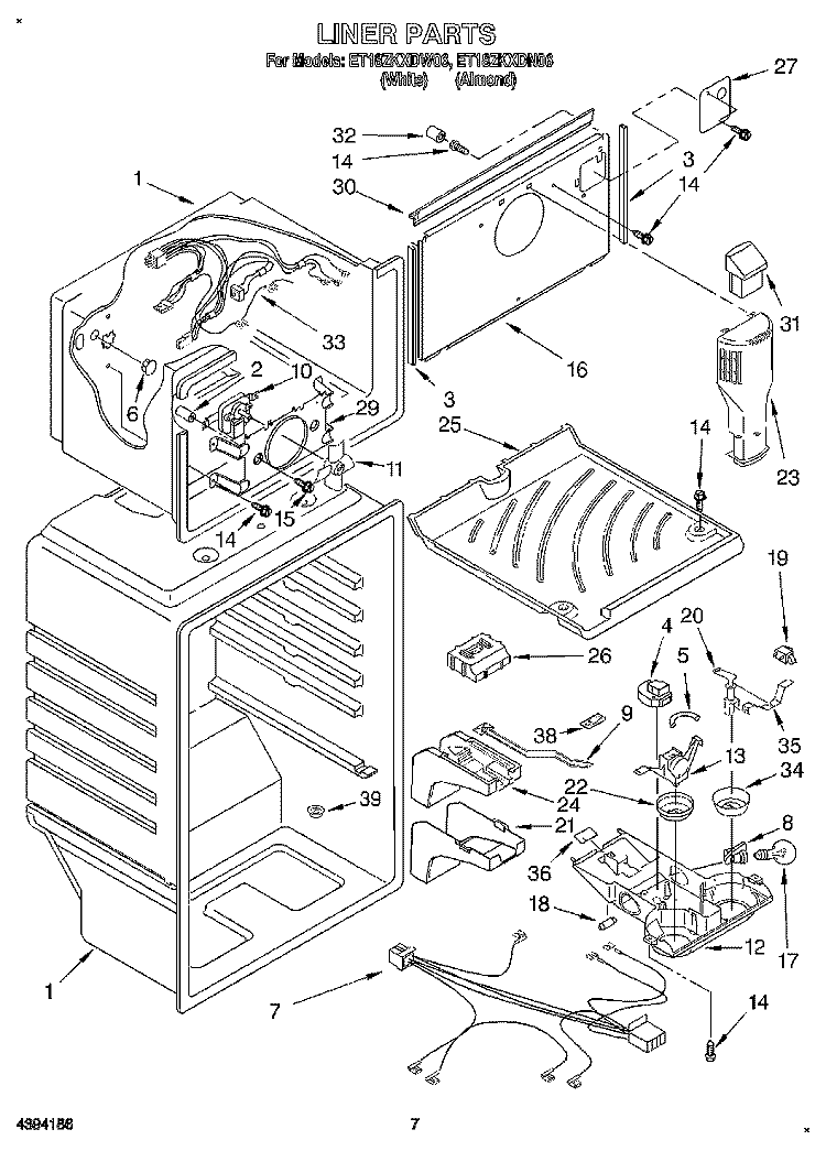 LINER Diagram and Parts List for ET18ZKXDW06  Whirlpool Refrigerator
