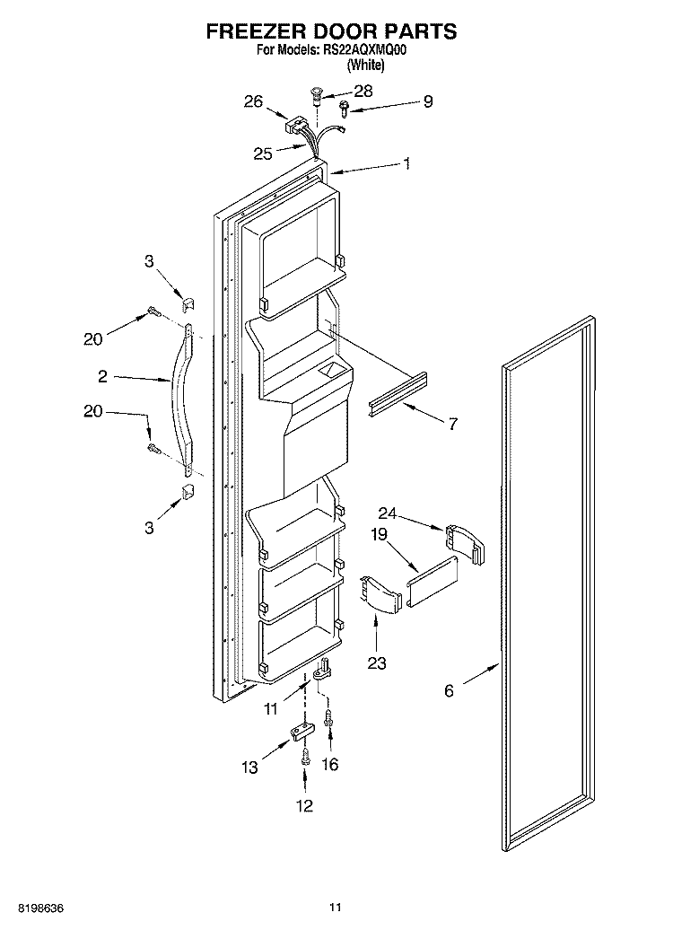 FREEZER DOOR PARTS Diagram and Parts List for RS22AQXMQ00  Roper Refrigerator