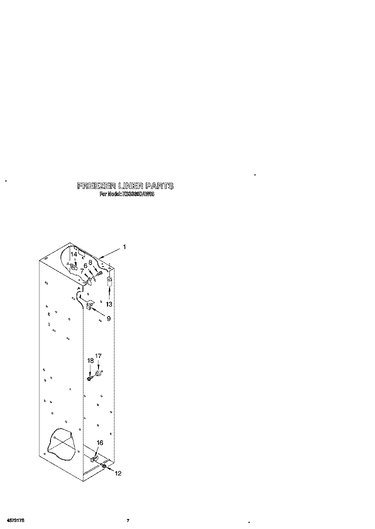 FREEZER LINER Diagram and Parts List for KSSS36DAW05  KitchenAid Refrigerator