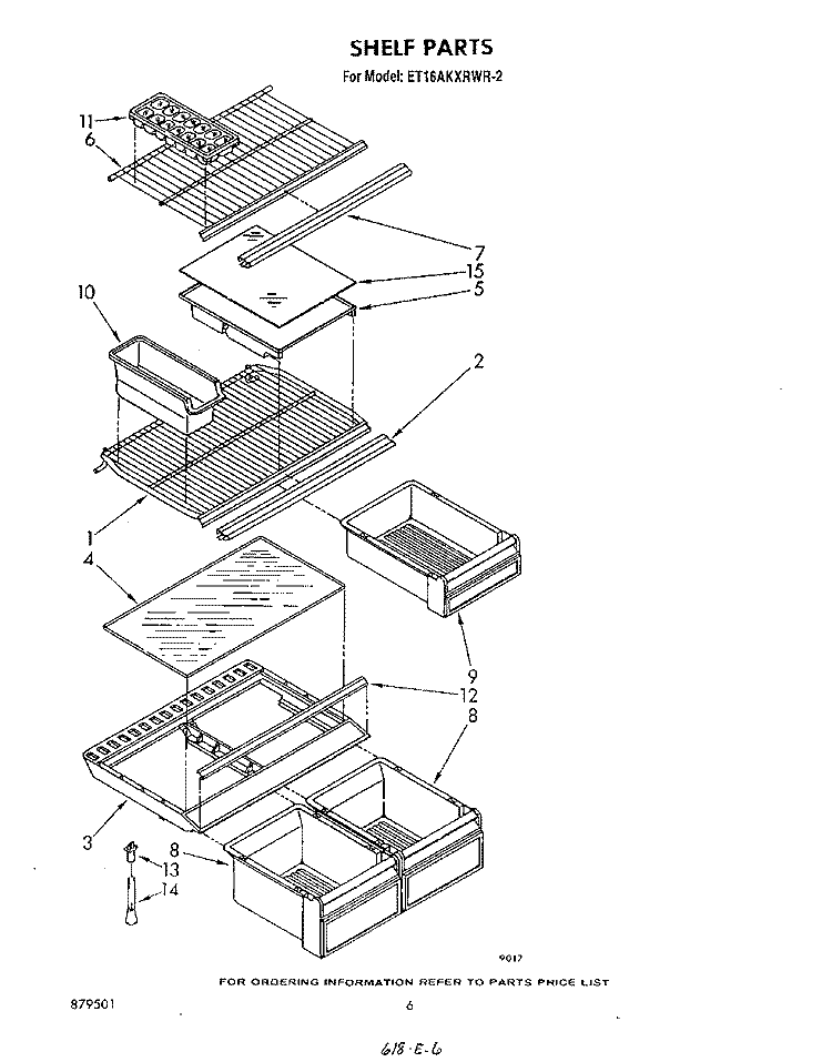 SHELF Diagram and Parts List for ET16AKXRWR2  Whirlpool Refrigerator