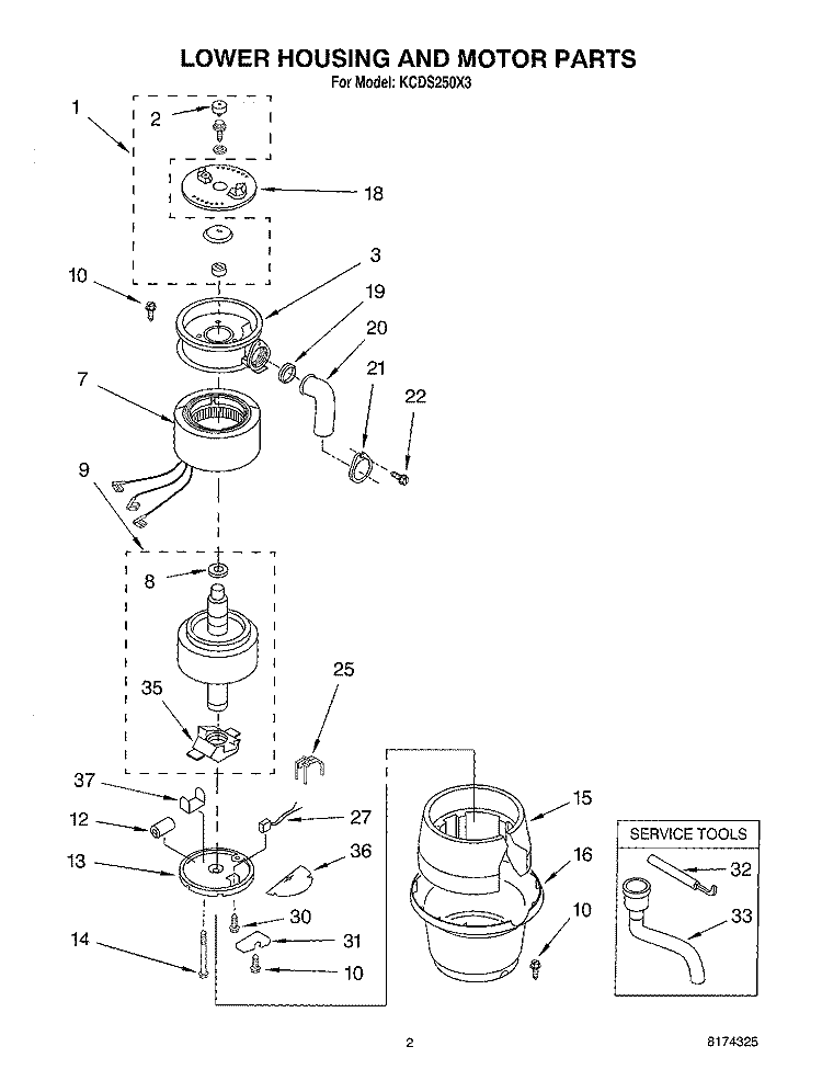 SECTION Diagram and Parts List for KCDS250X3  KitchenAid Food Waste Disposer