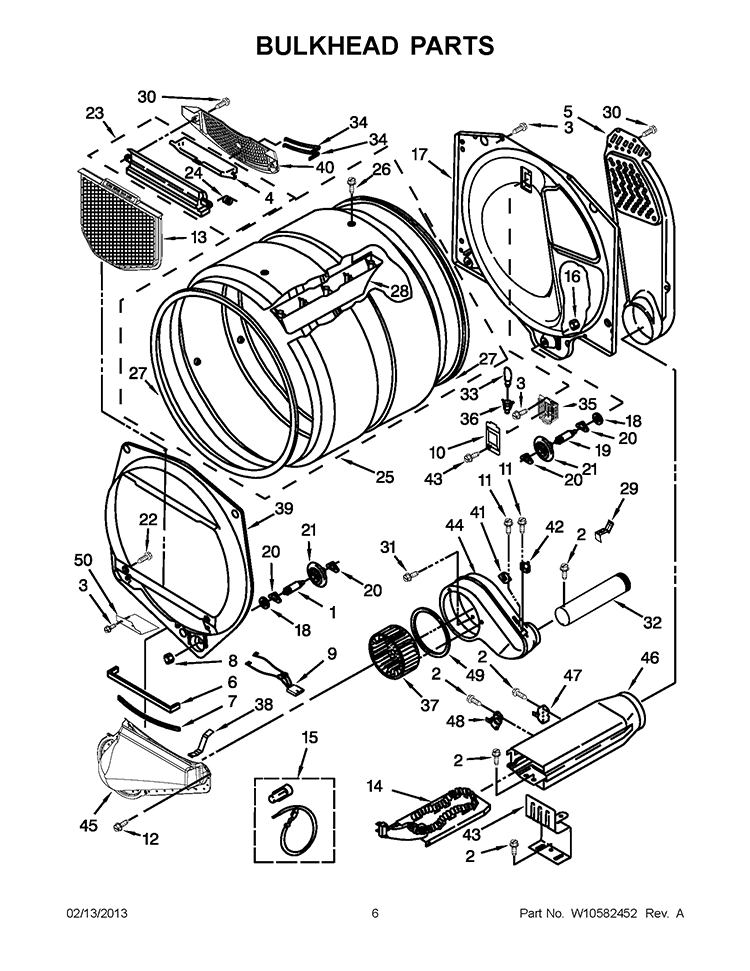 BULKHEAD PARTS Diagram and Parts List for 7EWED5550YW1  Whirlpool Dryer