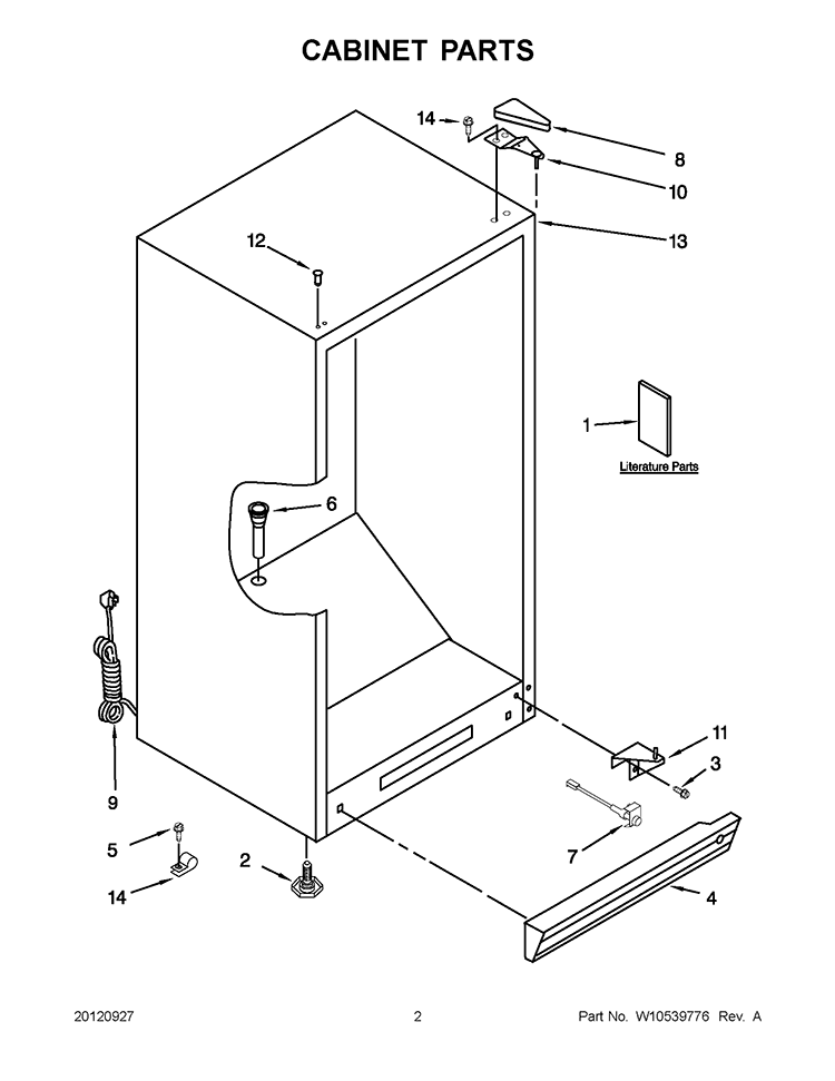 CABINET PARTS Diagram and Parts List for EV181NZTQ03  Whirlpool Freezer