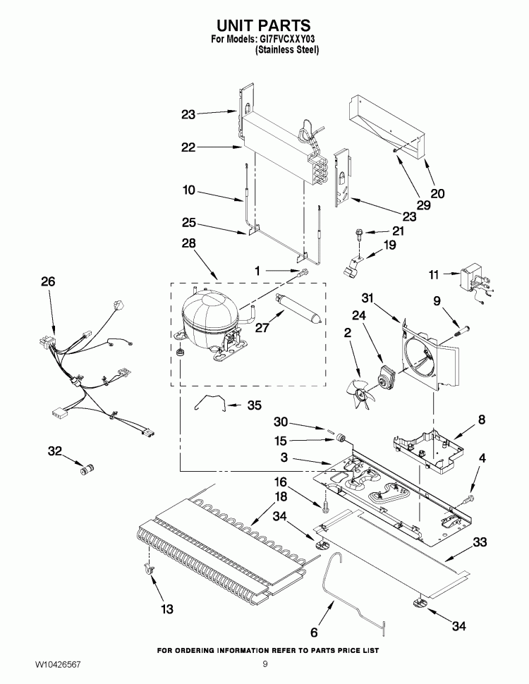 UNIT PARTS Diagram and Parts List for GI7FVCXXY03  Whirlpool Refrigerator