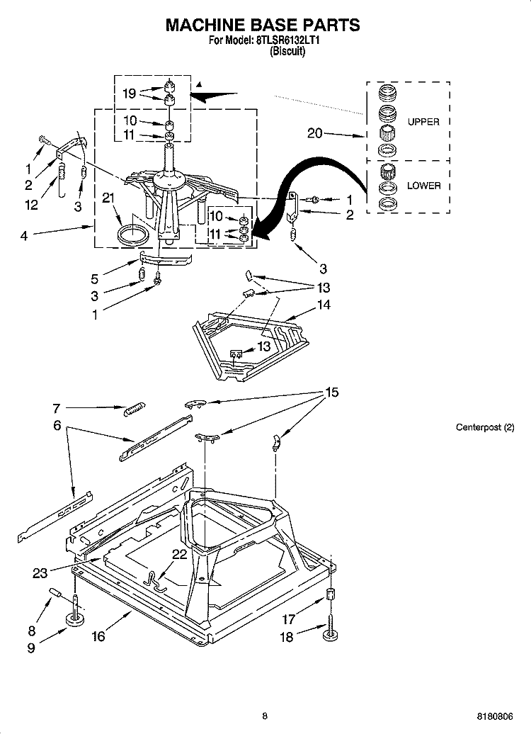 MACHINE BASE PARTS Diagram and Parts List for 8TLSR6132LT1  Whirlpool Washer