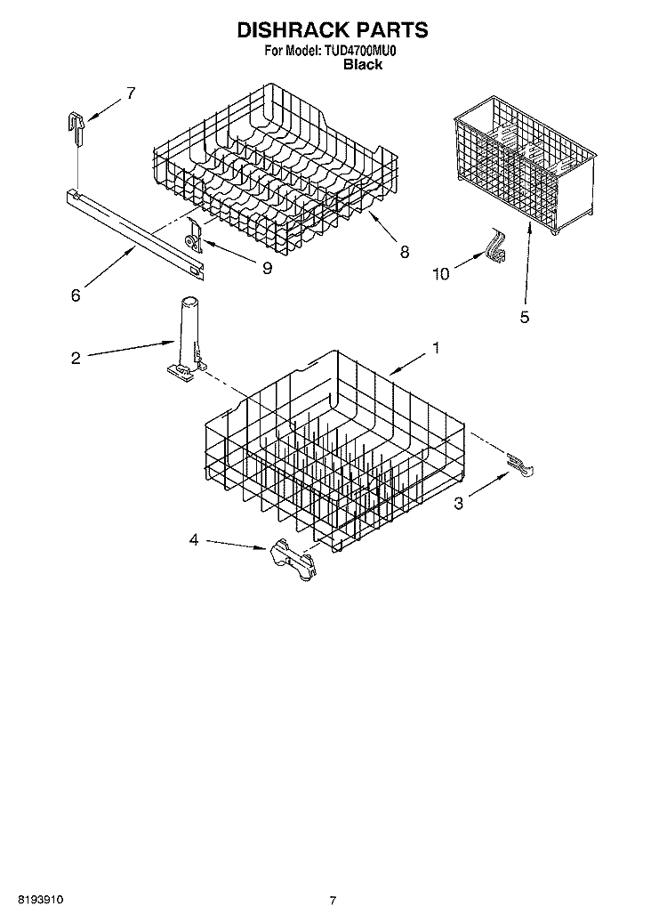 DISHRACK PARTS Diagram and Parts List for TUD4700MU0  Estate Dishwasher