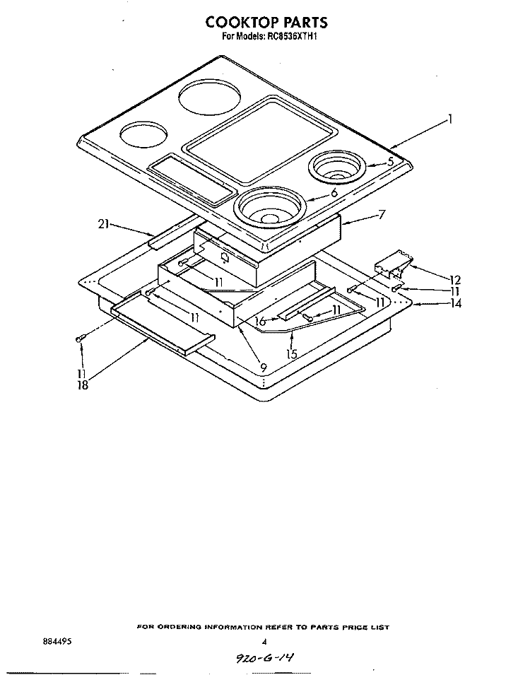 SECTION Diagram and Parts List for RC8536XTB1  Whirlpool Cooktop