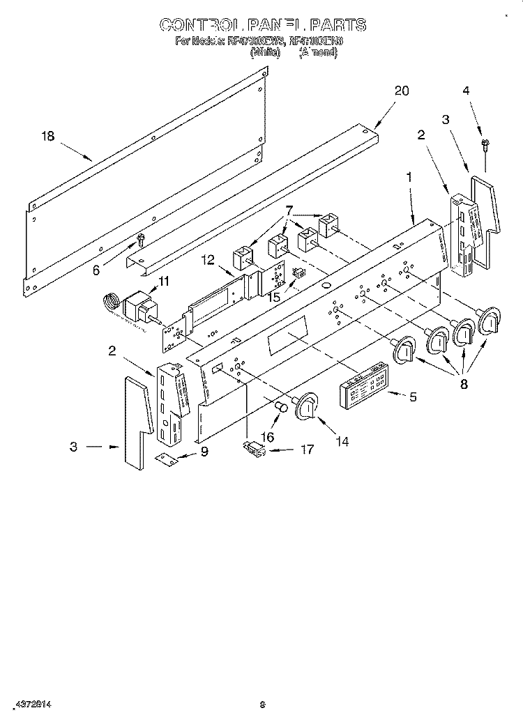 CONTROL PANEL, LIT/OPTIONAL Diagram and Parts List for RF4700XEN3  Whirlpool Range