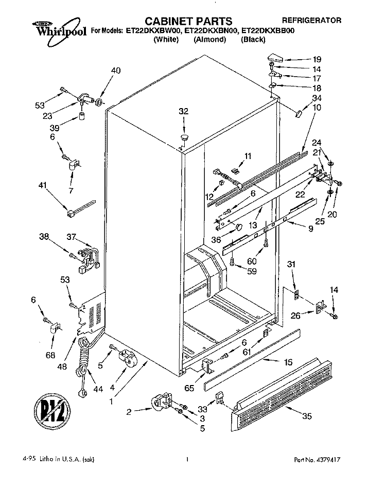 CABINET Diagram and Parts List for ET22DKXBN00  Whirlpool Refrigerator